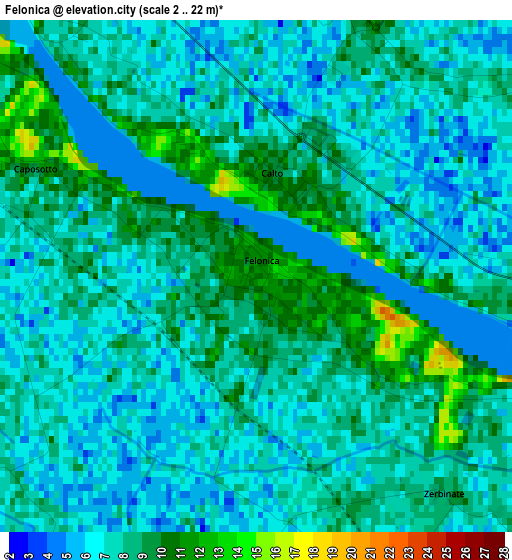 Felonica elevation map