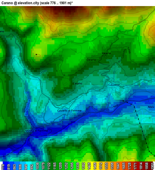 Carano elevation map