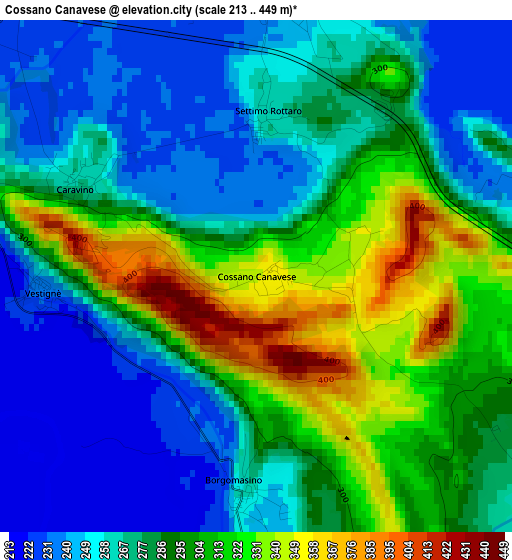 Cossano Canavese elevation map