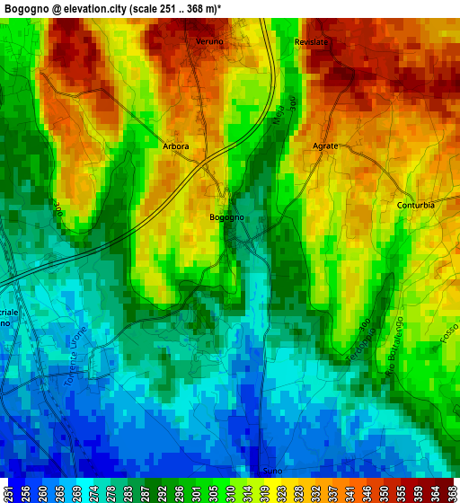 Bogogno elevation map