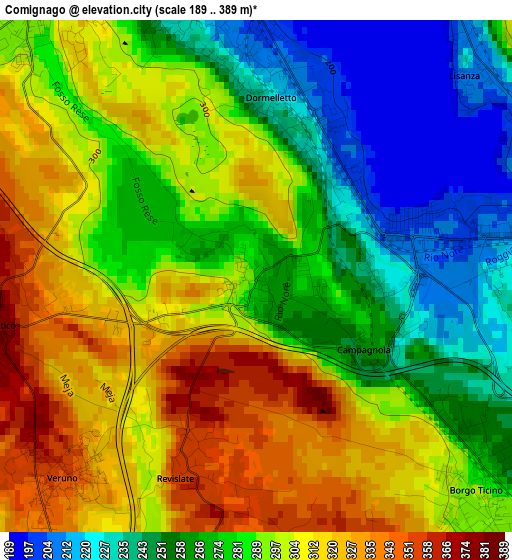 Comignago elevation map