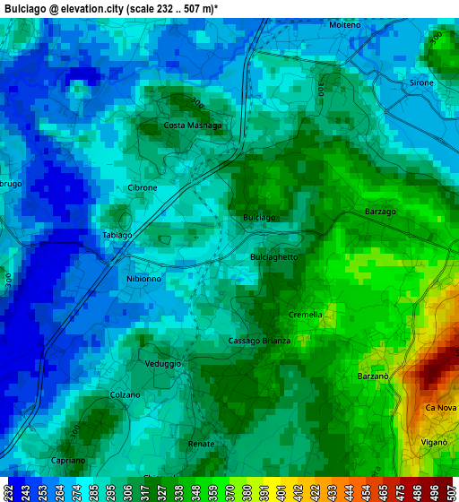 Bulciago elevation map