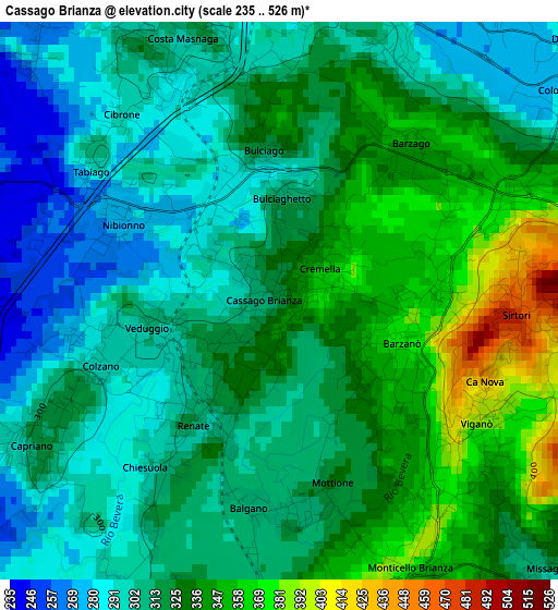 Cassago Brianza elevation map