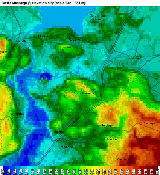 Costa Masnaga elevation map