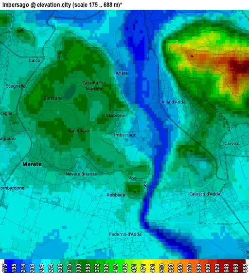 Imbersago elevation map