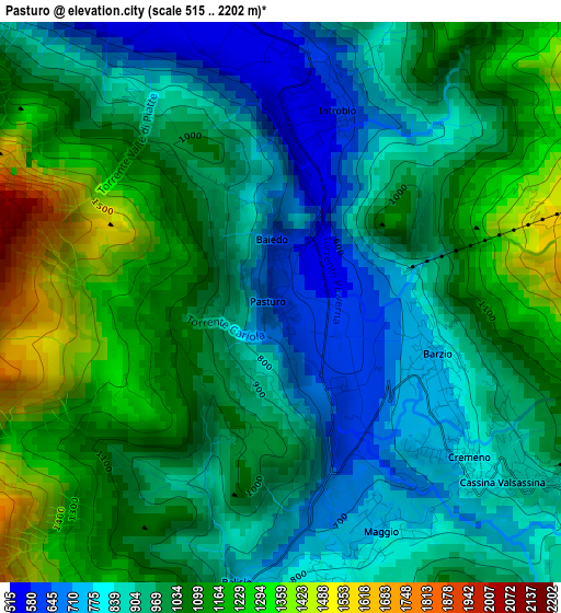 Pasturo elevation map