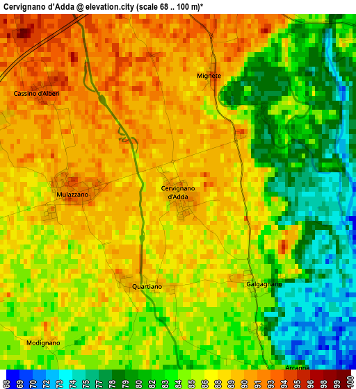 Cervignano d'Adda elevation map