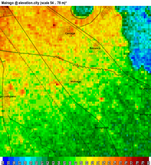 Mairago elevation map