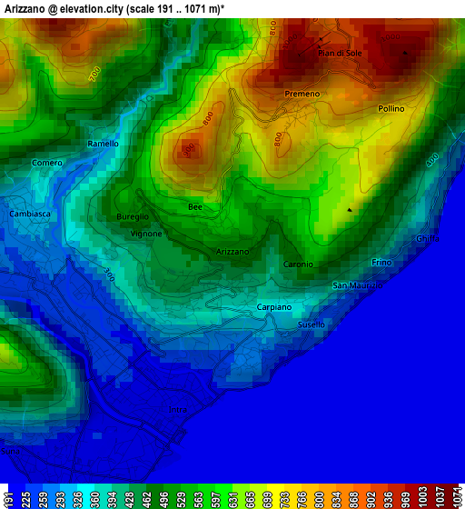 Arizzano elevation map