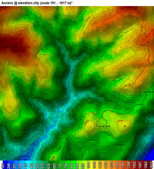 Aurano elevation map