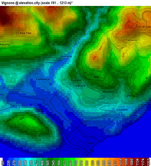 Vignone elevation map