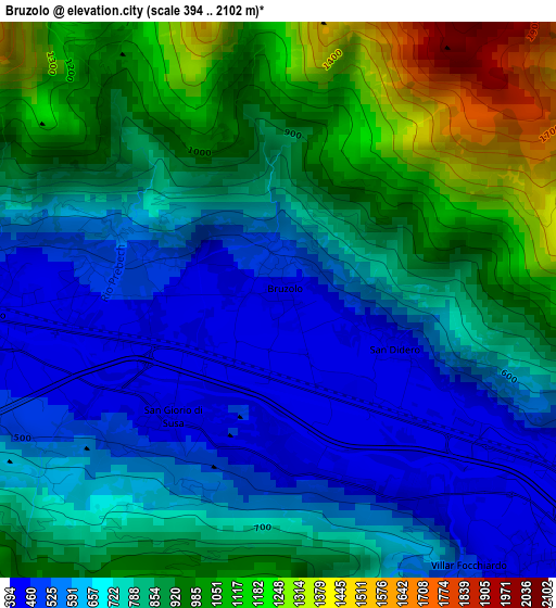 Bruzolo elevation map