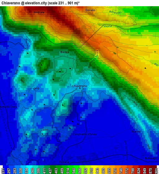 Chiaverano elevation map