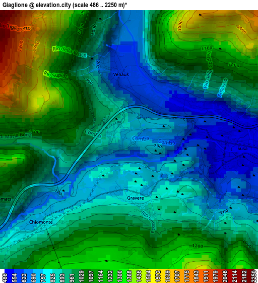 Giaglione elevation map