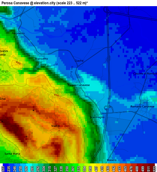 Perosa Canavese elevation map