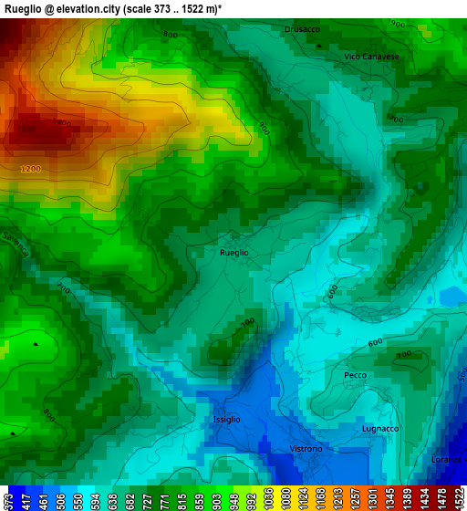 Rueglio elevation map