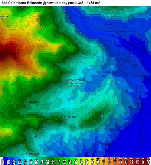 San Colombano Belmonte elevation map