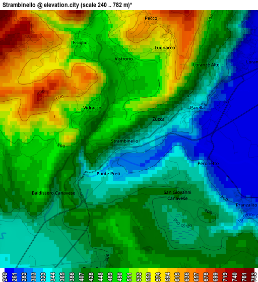 Strambinello elevation map