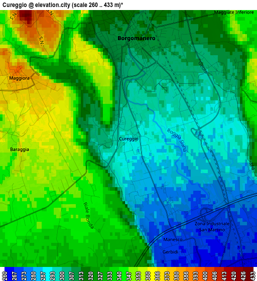 Cureggio elevation map