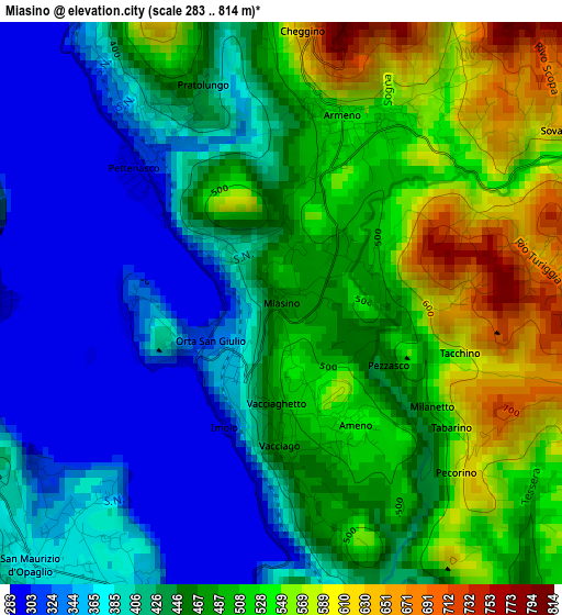 Miasino elevation map