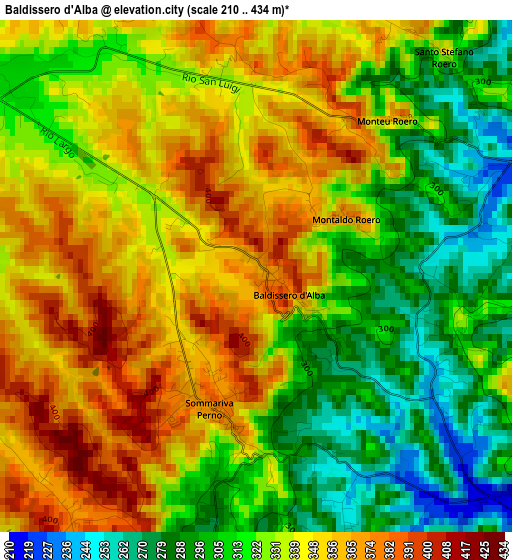 Baldissero d'Alba elevation map