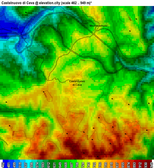 Castelnuovo di Ceva elevation map