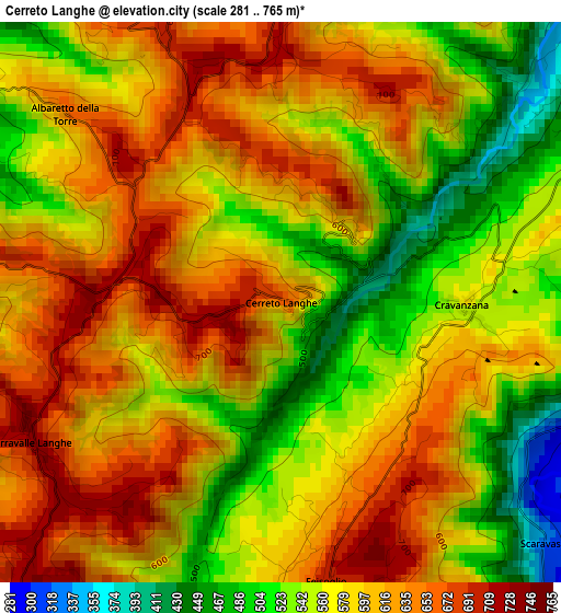 Cerreto Langhe elevation map