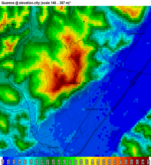 Guarene elevation map