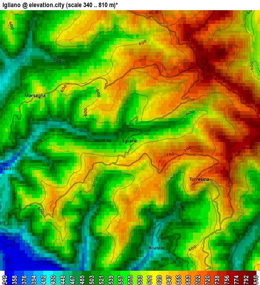 Igliano elevation map