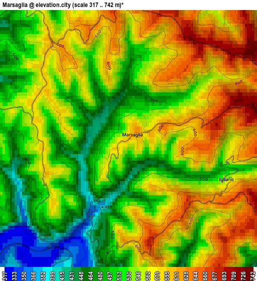 Marsaglia elevation map