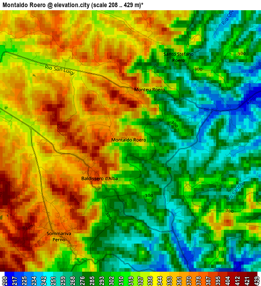 Montaldo Roero elevation map