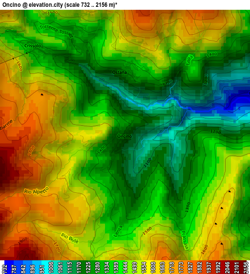 Oncino elevation map