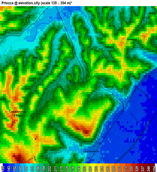 Priocca elevation map