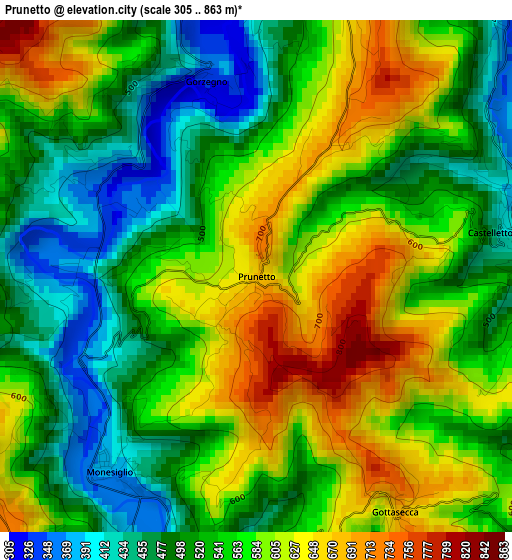 Prunetto elevation map