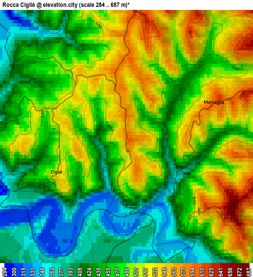 Rocca Cigliè elevation map