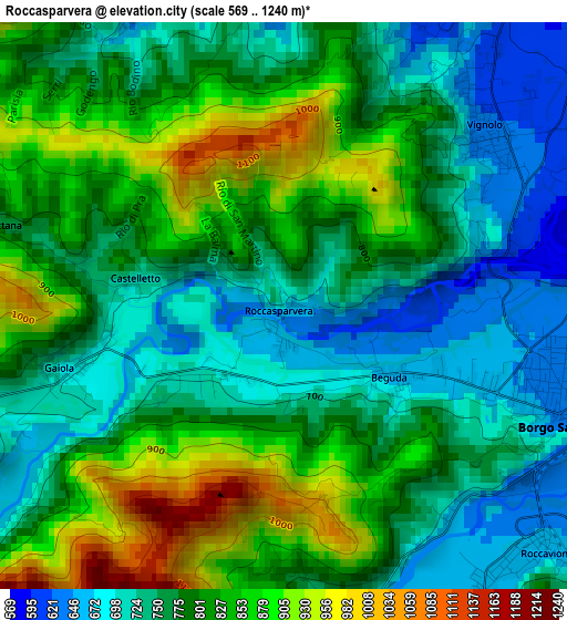 Roccasparvera elevation map