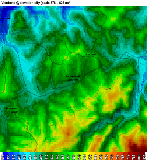 Vicoforte elevation map