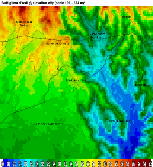 Buttigliera d'Asti elevation map