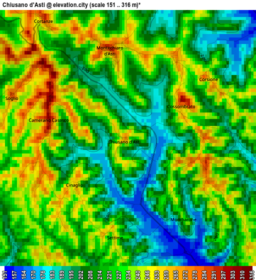 Chiusano d'Asti elevation map