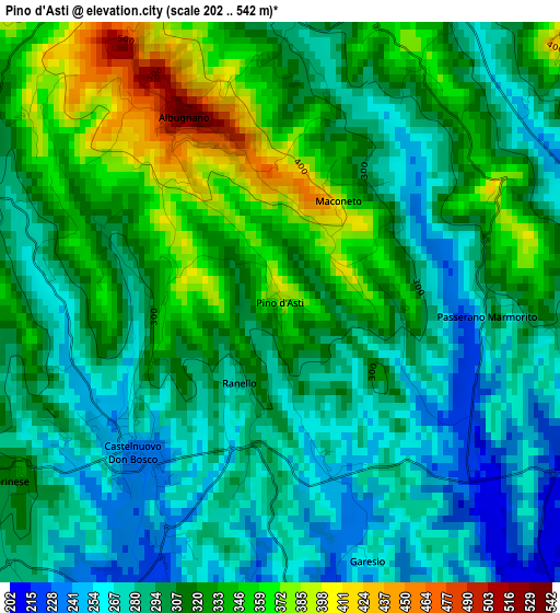 Pino d'Asti elevation map