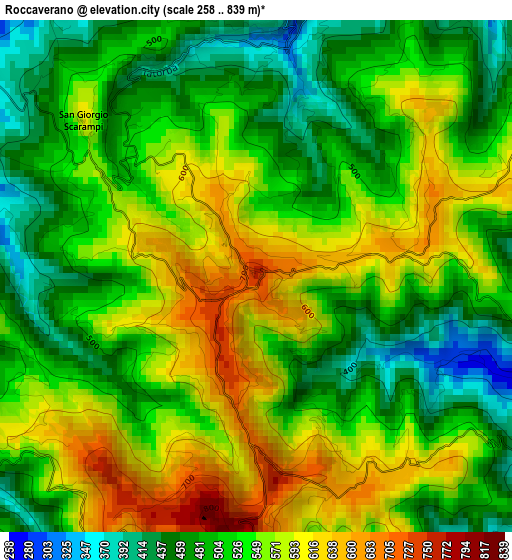 Roccaverano elevation map