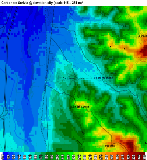Carbonara Scrivia elevation map