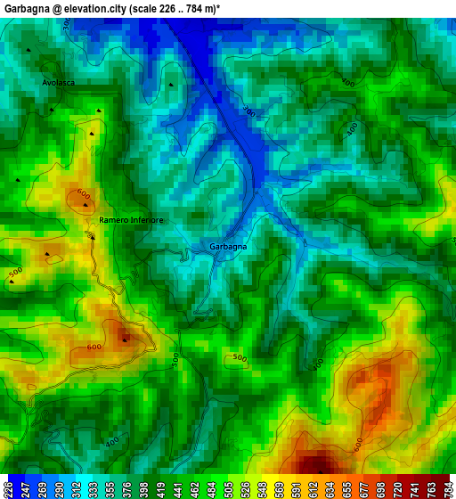 Garbagna elevation map