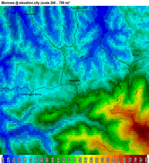 Mornese elevation map