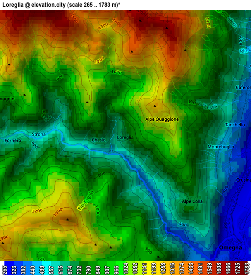 Loreglia elevation map