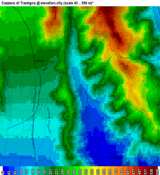 Cazzano di Tramigna elevation map