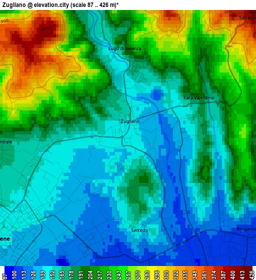 Zugliano elevation map