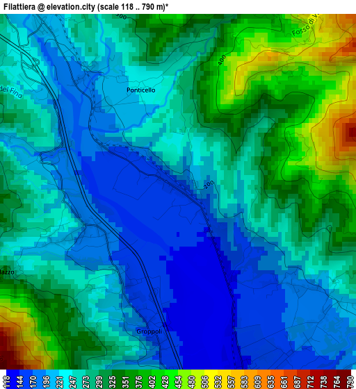 Filattiera elevation map