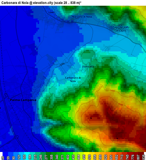 Carbonara di Nola elevation map