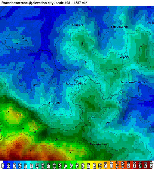 Roccabascerana elevation map